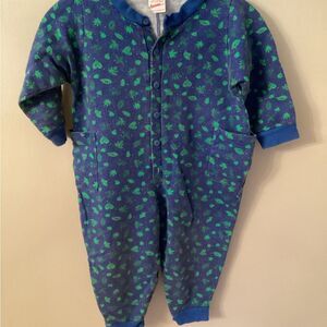 HANNA ANDERSSON 90 CM 3T BLUE LEAF PRINT COTTON ONE PIECE OUTFIT WITH POCKETS